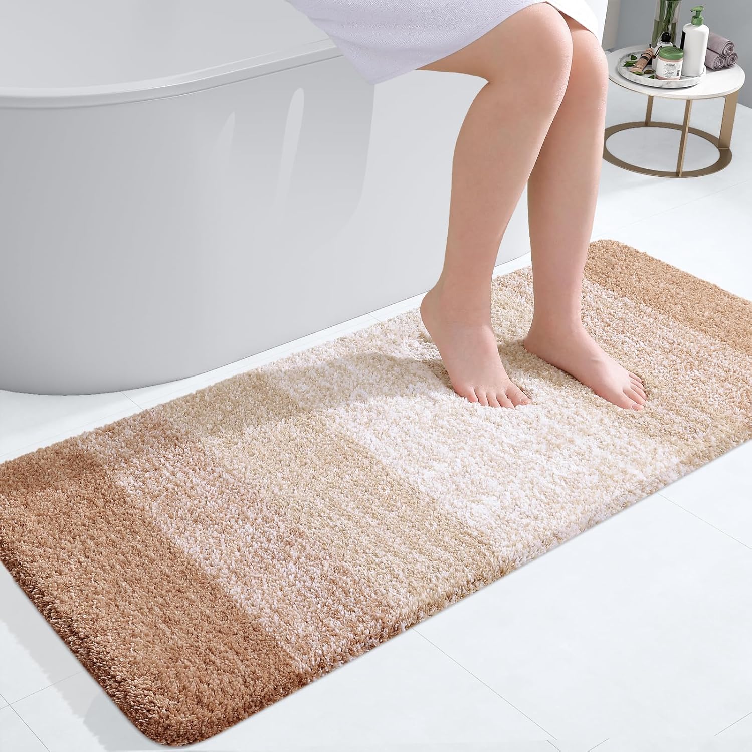 OLANLY Bathroom Runner Rug - Extra Soft Microfiber with Rubber Backing | Quick Dry, Machine Washable, 47x20 Inches, Beige