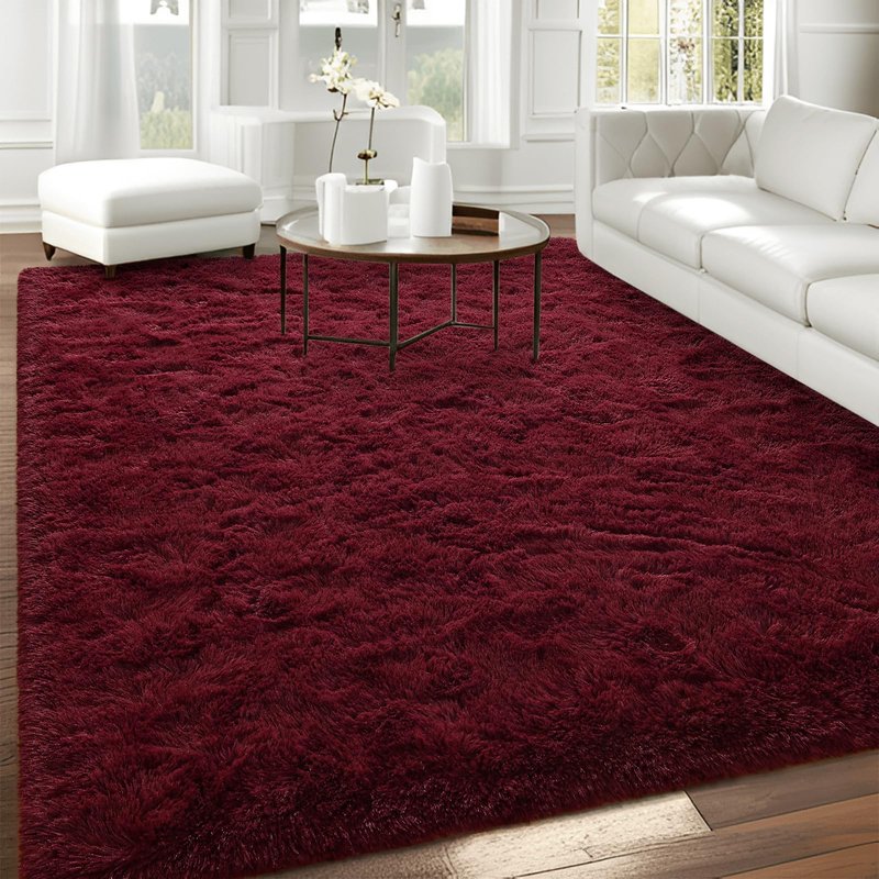 FALARK Fluffy Burgundy Red 6x9 Area Rugs for Living Room, Extra Large Dark Red Rug for Bedroom Decor, Big Shaggy Floor Carpet, Soft Plush Thick Non Slip Rectangle Carpets for Home Decor