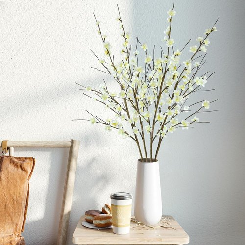 Krissing Cherry Blossom Branches - 39” Tall White Faux Flowers for Home & Wedding Decor