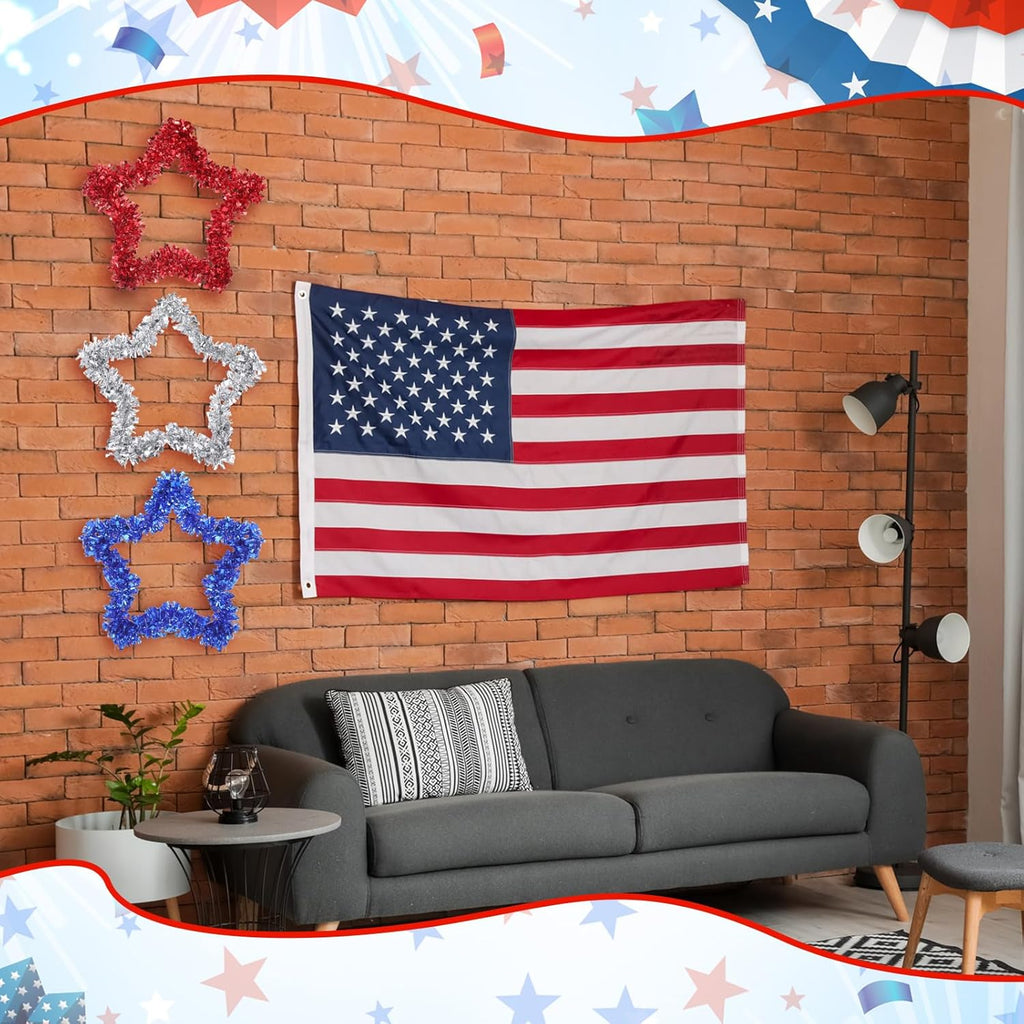 Patriotic Tinsel Wreath by 3 Pcs | 4th of July Red, White, and Blue Garland for Home Decor