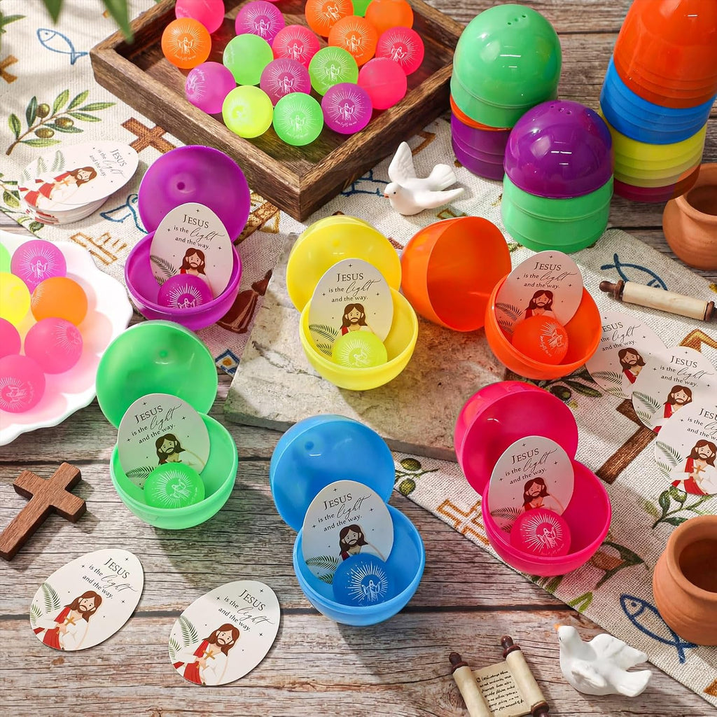 Wettarn 24-Piece Christian Easter Egg Set - Glow in The Dark Bouncy Balls & Cards | Perfect for Easter Baskets