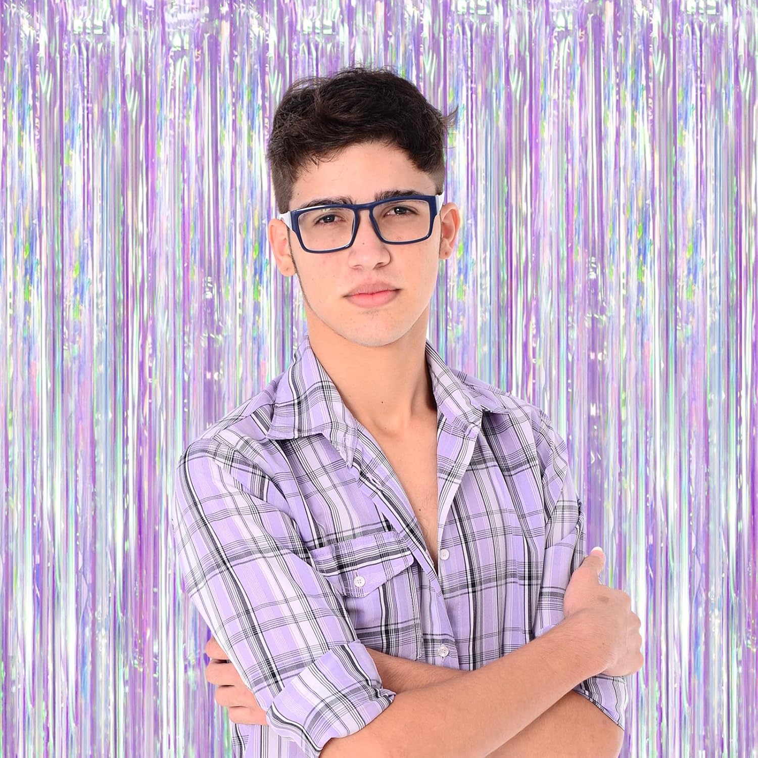 Voircoloria Iridescent Purple Foil Fringe Curtains - Glittering Tinsel Streamers | 2 Pack for Parties