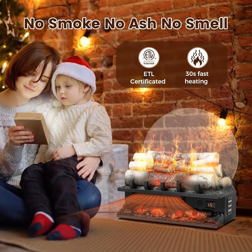 21" Freestanding Electric Fireplace Log Set - Realistic Cracking Sound, 8H Timer, Remote Control, 750W/1500W