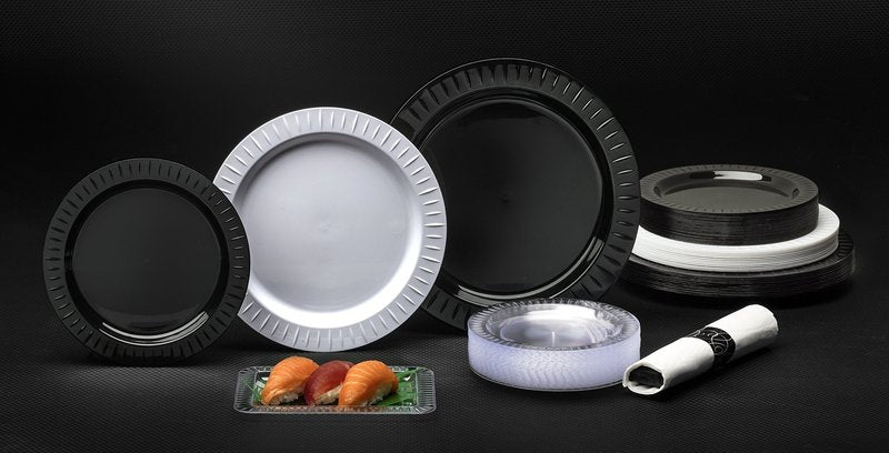 Party Essentials N916817 Elegance Hard Plastic Round Buffet/Luncheon Plate, 9" Black (Case of 168)