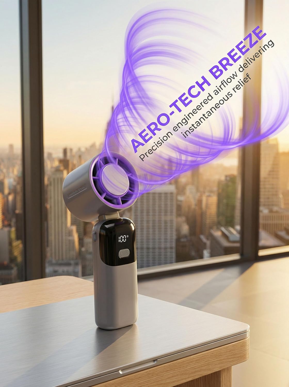 Skiennix Handheld Portable Fan - Rechargeable Mini Turbo Fan with Ice Cooler for Travel | Light Grey