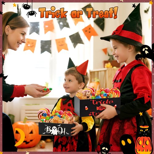 CJiangpo 3Pcs Halloween Candy Bowl - 3D Wooden Funny Trick or Treat Candy Dish Holder, Large Snack Dish Holders Serving Bowl Farmhouse Tiered Tray Decor Table Ornament Halloween Holiday Party Supplies