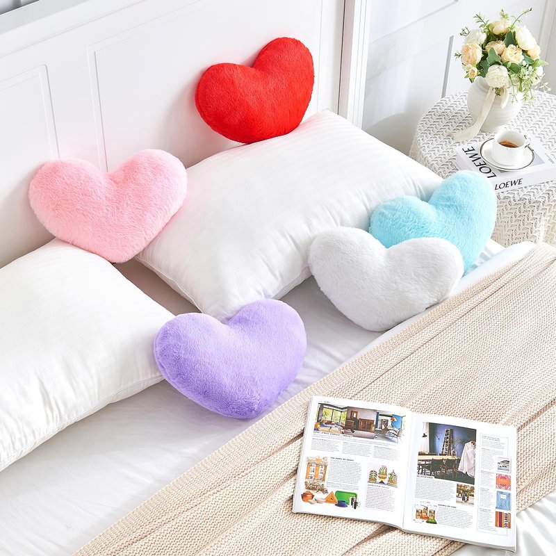 Gowwye 2 Pcs Pink Heart Pillow,Cute Heart Shaped Pillow Plush Heart Throw Pillow Set for Bed Livingroom Sofa Home Decor Girls Women Valentine (mini-12.9"x9.8")