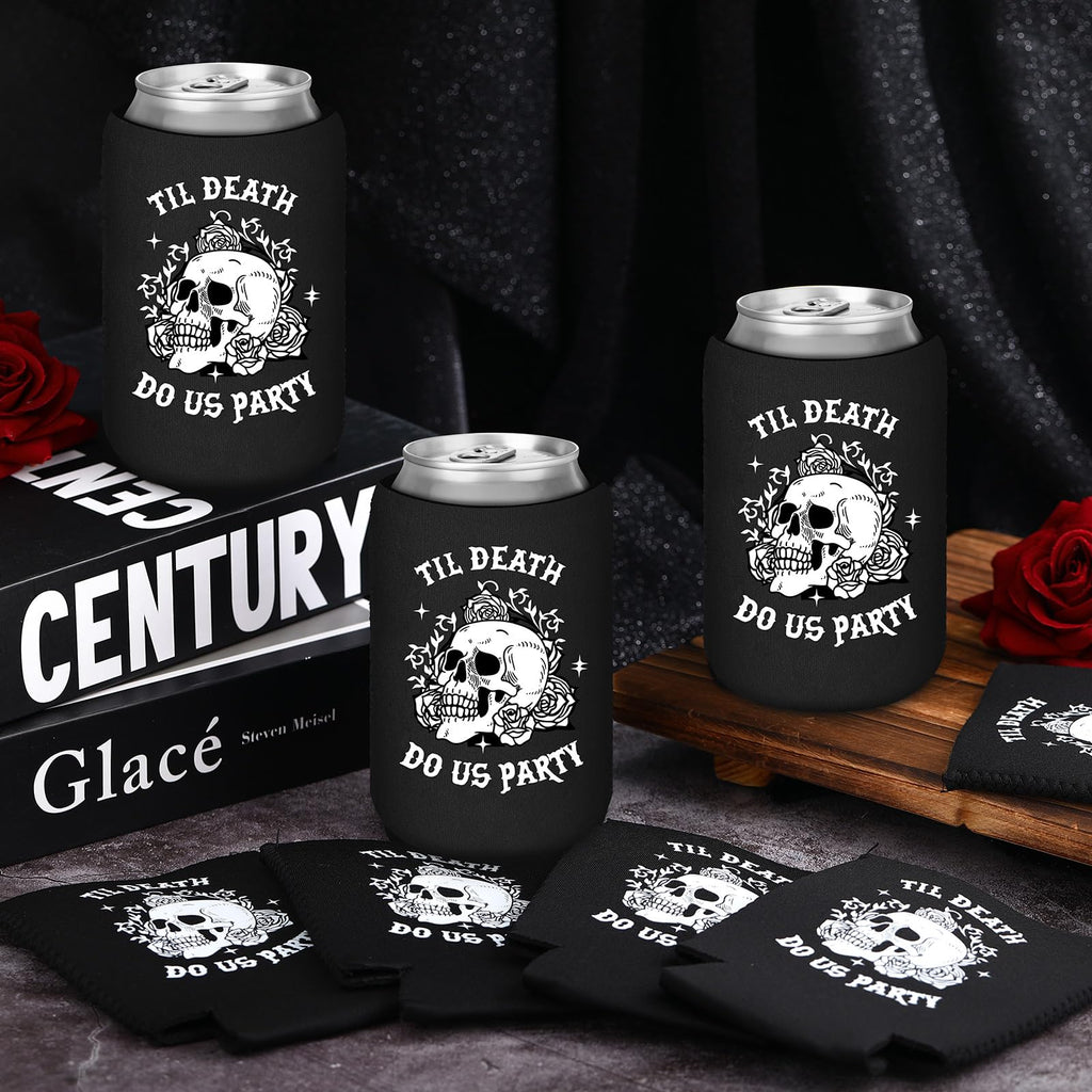 Suttmin 100 Pcs Till Death Beverage Sleeves Till Death Do Us Party Can Coolie Holder Bachelorette Can Sleeves for Gothic Halloween Bridal Shower Rock Roll Party Supplies