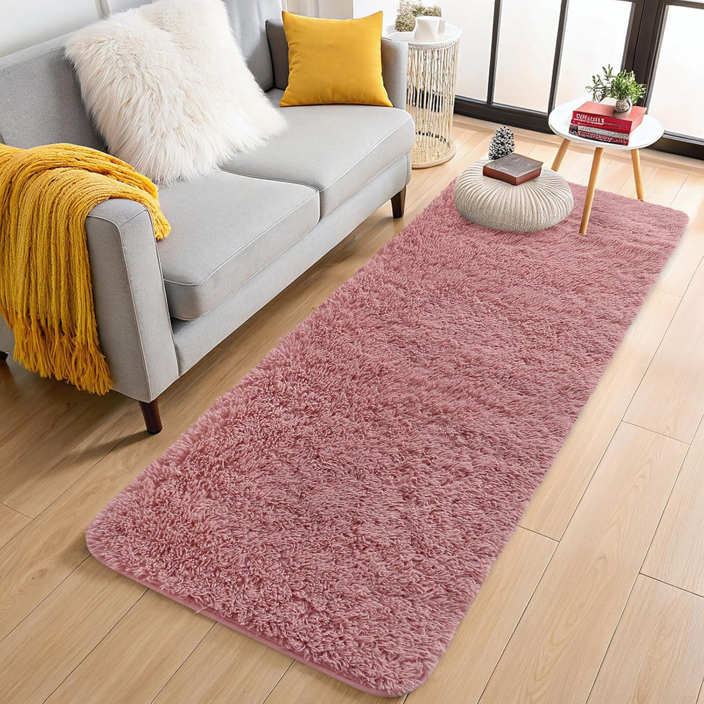 OLANLY Runner Rugs - Soft, Fluffy, Machine Washable | 2x6 ft Pale Pink Shaggy Carpet for Bedroom & Hallway
