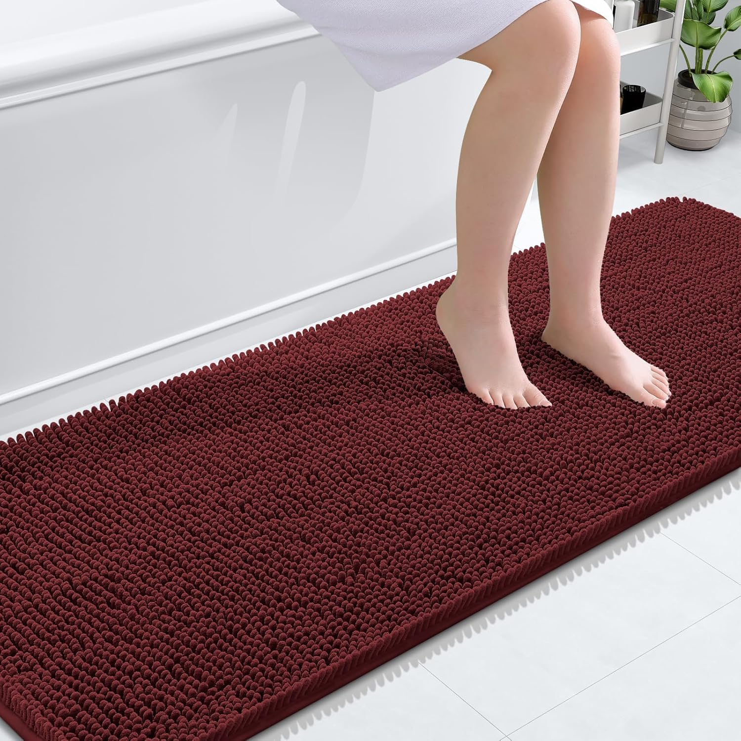 OLANLY Bathroom Runner Rugs - Soft Absorbent Chenille | Quick-Dry Rubber Backing, 70x24, Andorra Red-Brown