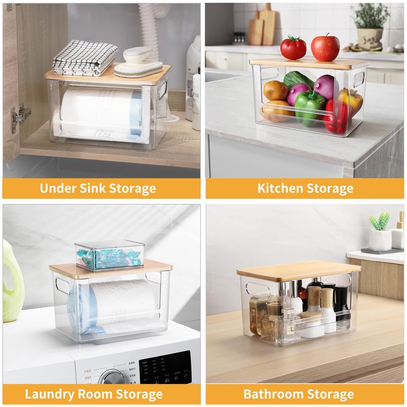 YAFFWA 3Pcs Extra Large Laundry Room Organization and Storage, Stackable Storage Drawers, Trash Bag Holder Under Sink, Garbage Bag Dispenser Roll Holder for Vanity, Bathroom,Cabinet,Desk Organization