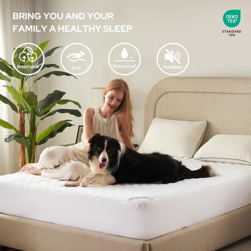 BEDLORE Waterproof Mattress Protector - Soft Noiseless Queen Size Pad with Deep Pocket (White)
