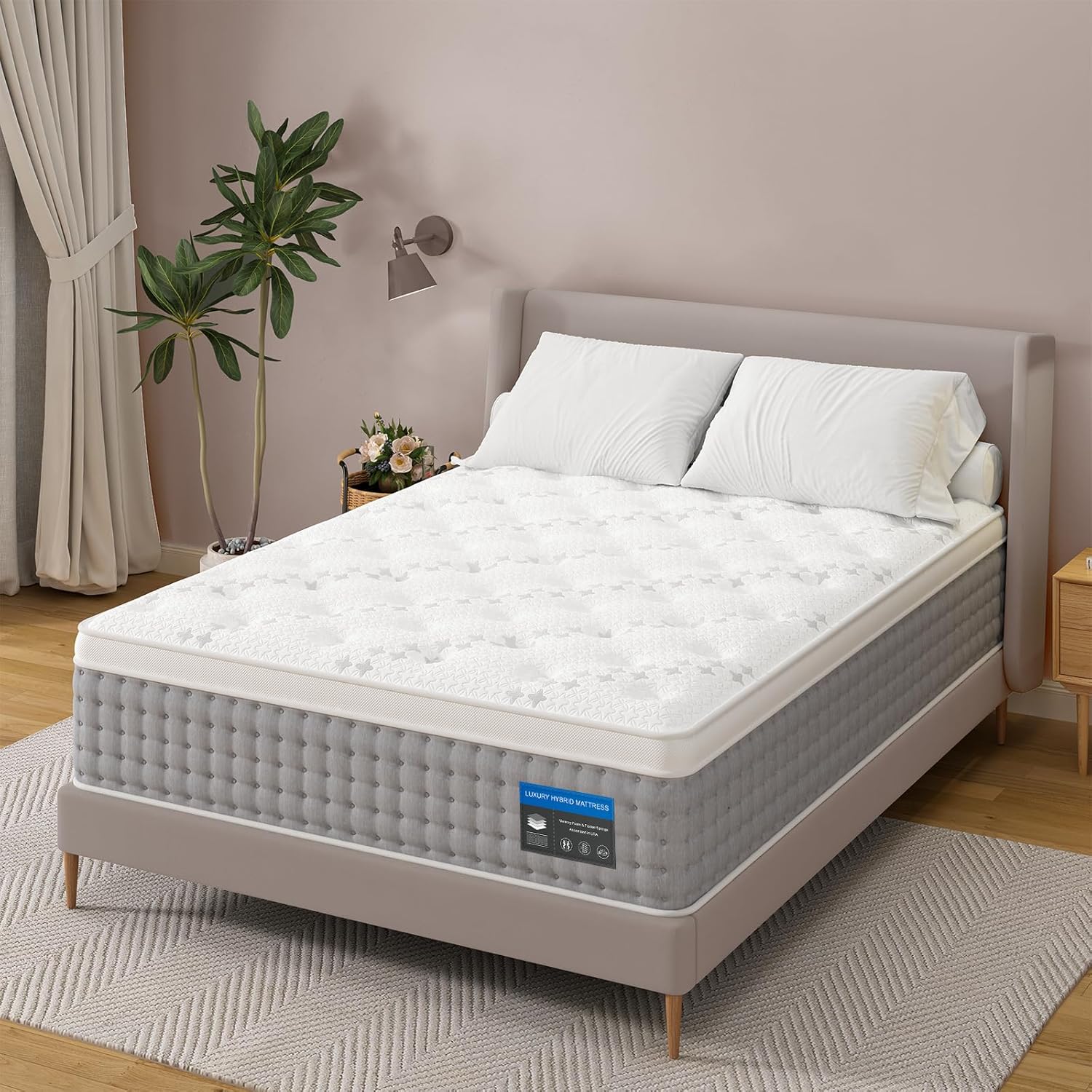 Sleepmax Queen Mattress - 14-Inch Hotel-Collection Hybrid for Pain Relief & Cooling Support | CertiPUR-US, Fiberglass-Free, 365-Night Trial