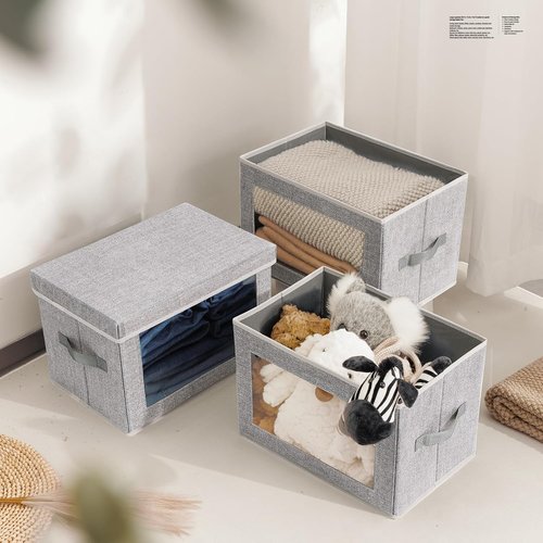 Homsorout Storage Baskets - 4 Pack Large Fabric Organizer Bins with Lids for Closet & Living Room