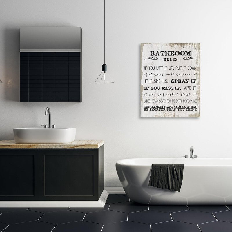 Stupell Industries 'Rustic Bathroom Rules Humor', Canvas Art, 30 x 40 Inches, Easy to Hang and Sturdy, Made in USA, by Lil' Rue