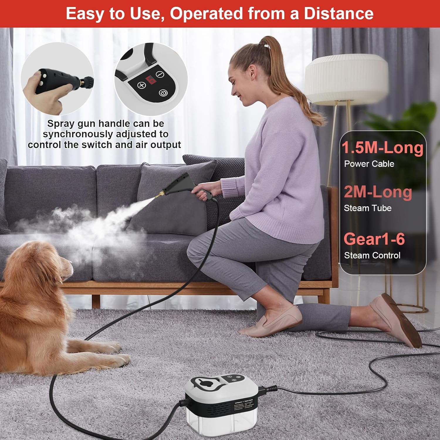 Skiennix Handheld Steam Cleaner - 15s Fast Heat-Up, 1.2L Tank, 6-Level Adjustable Handle | Ideal for Home & Car Detailing