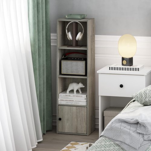 Furinno Luder Bookcase - Stylish Shelf with 1 Door Storage Cabinet | French Oak Finish