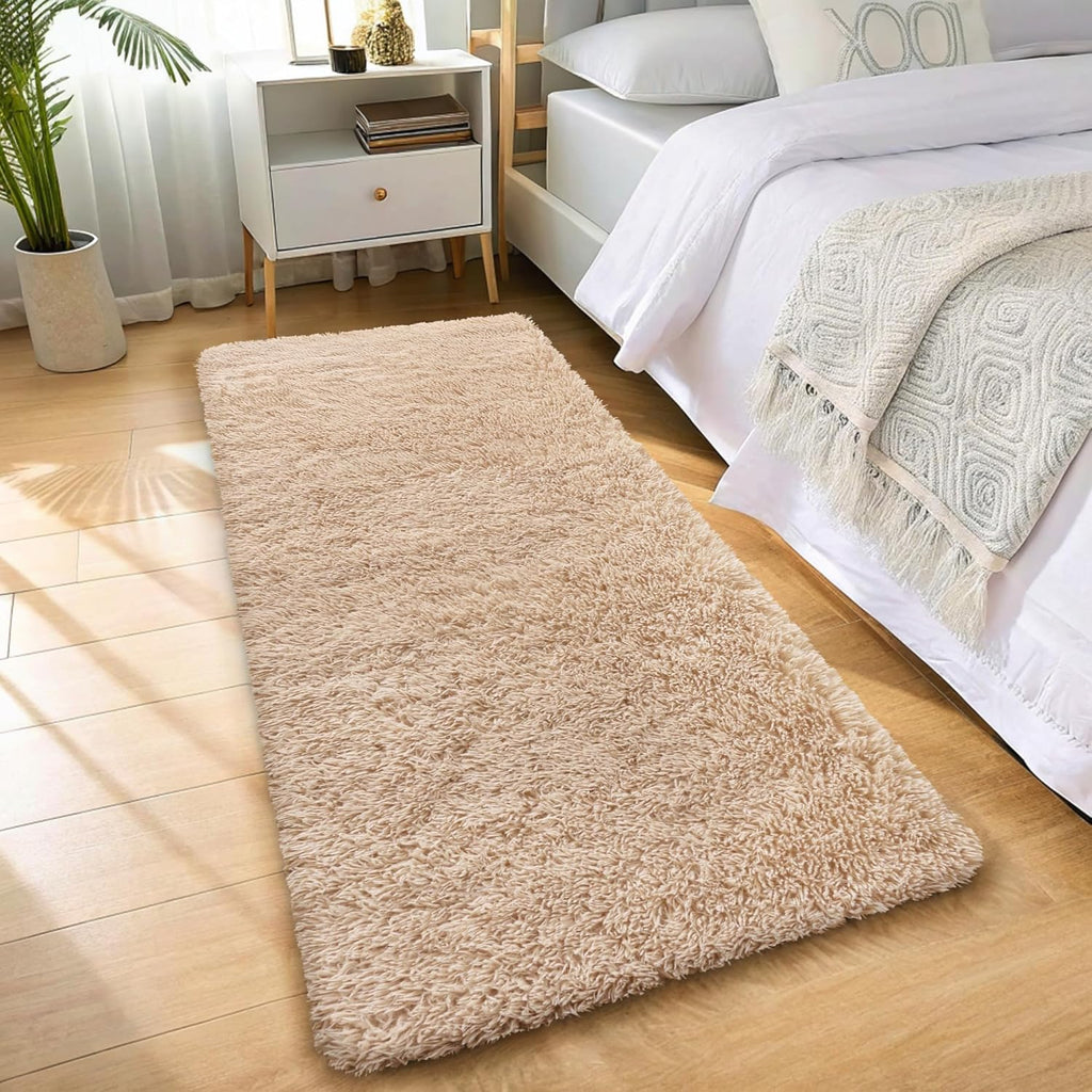 OLANLY Runner Rugs - Soft, Machine Washable Shaggy Carpet for Hallway & Bedroom | Beige, 2x7 ft