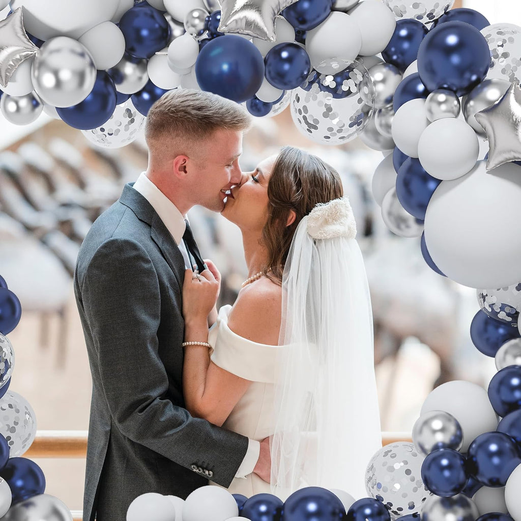 Skiennix 151-Piece Navy Blue & Silver Balloon Garland Arch Kit - Perfect for Graduation, Prom, Weddings & Parties