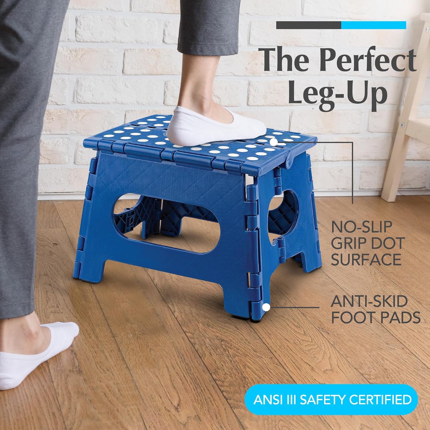 Skiennix Lightweight Folding Step Stool - Sturdy & Safe for Adults and Kids - Easy One-Flip Design | Blue
