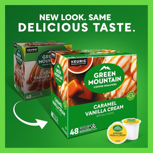 Green Mountain Coffee Roasters Caramel Vanilla Cream K-Cup Pods - Flavored Light Roast Coffee, 48 Count