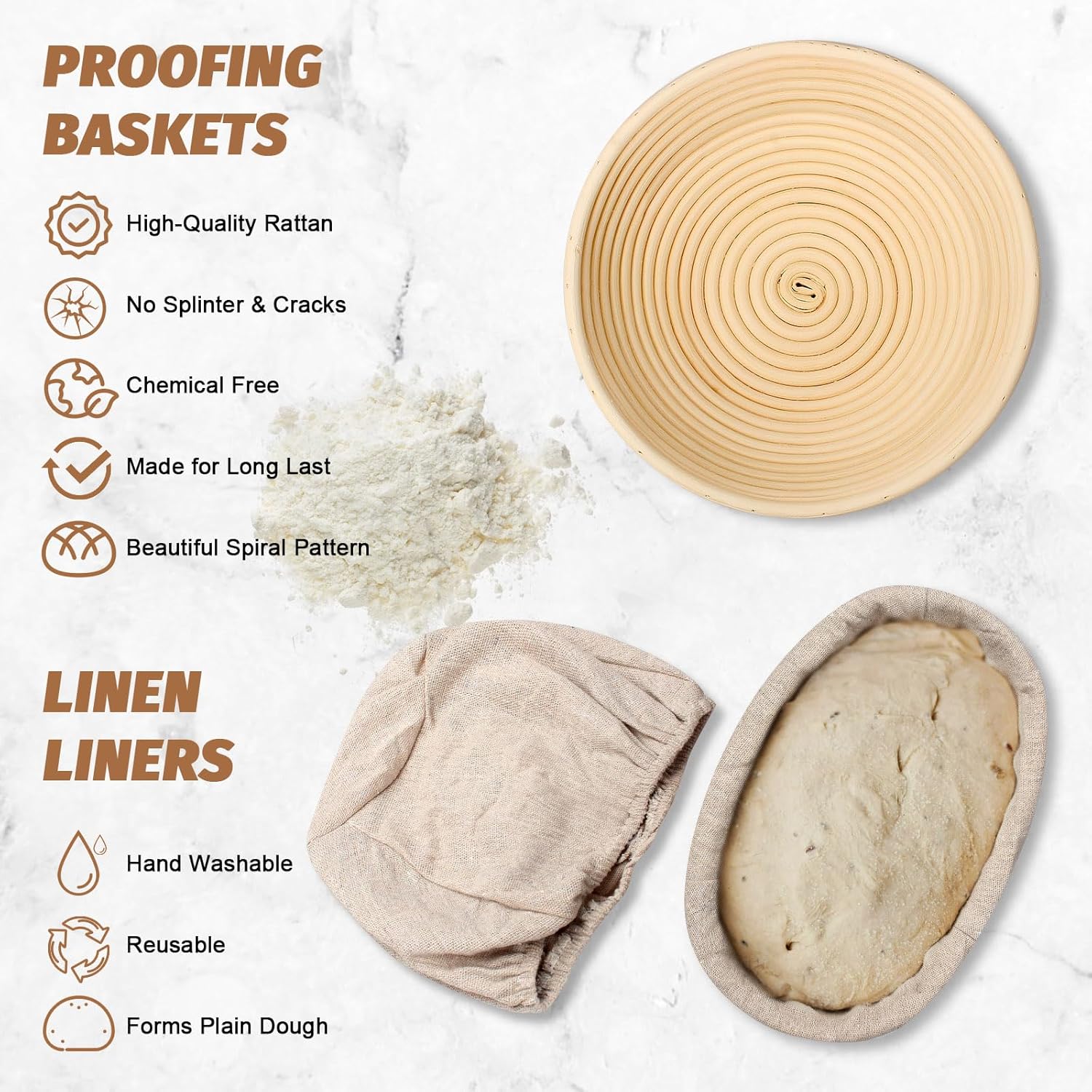 Proofing Basket Gift Set by Sourdough | 9" Round & 10" Oval Banneton with Essential Baking Tools