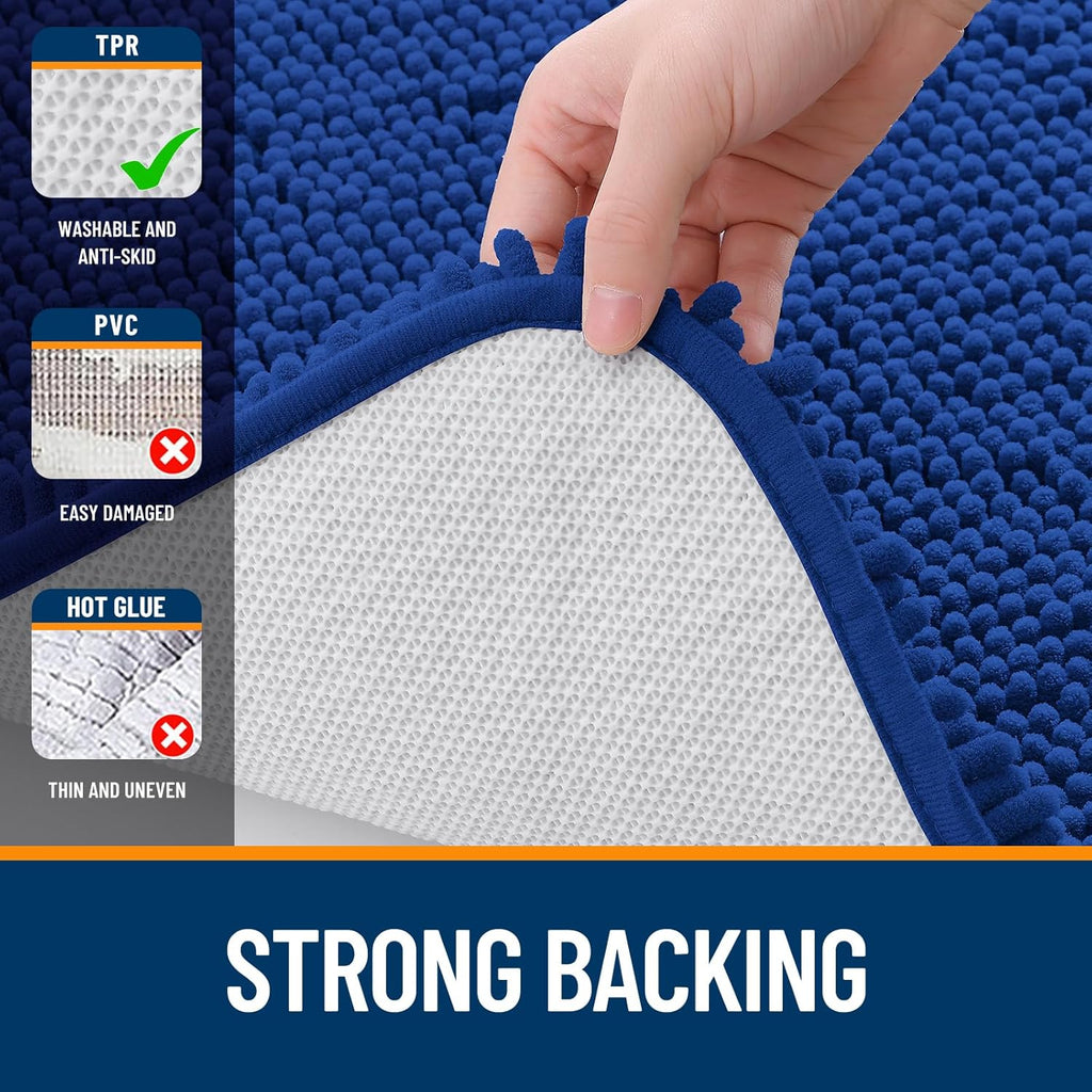 OLANLY Large Bath Rugs - Extra Soft Chenille, Quick Dry & Machine Washable | 70x46 Royal Blue
