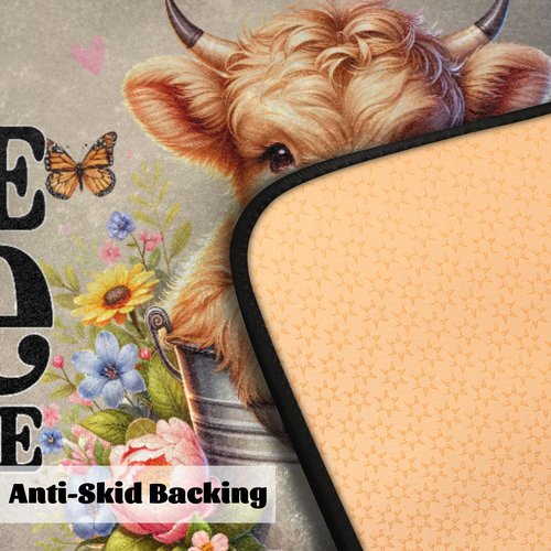 Highland Cow Flower Kitchen Rug Washable Entryway Rugs Non Slip Anti Fatigue Mats Kids Room Floor Mat Laundry Room Runner Rug for Kitchen Sink Bathroom Hallway Entryway Carpet 39X20 in