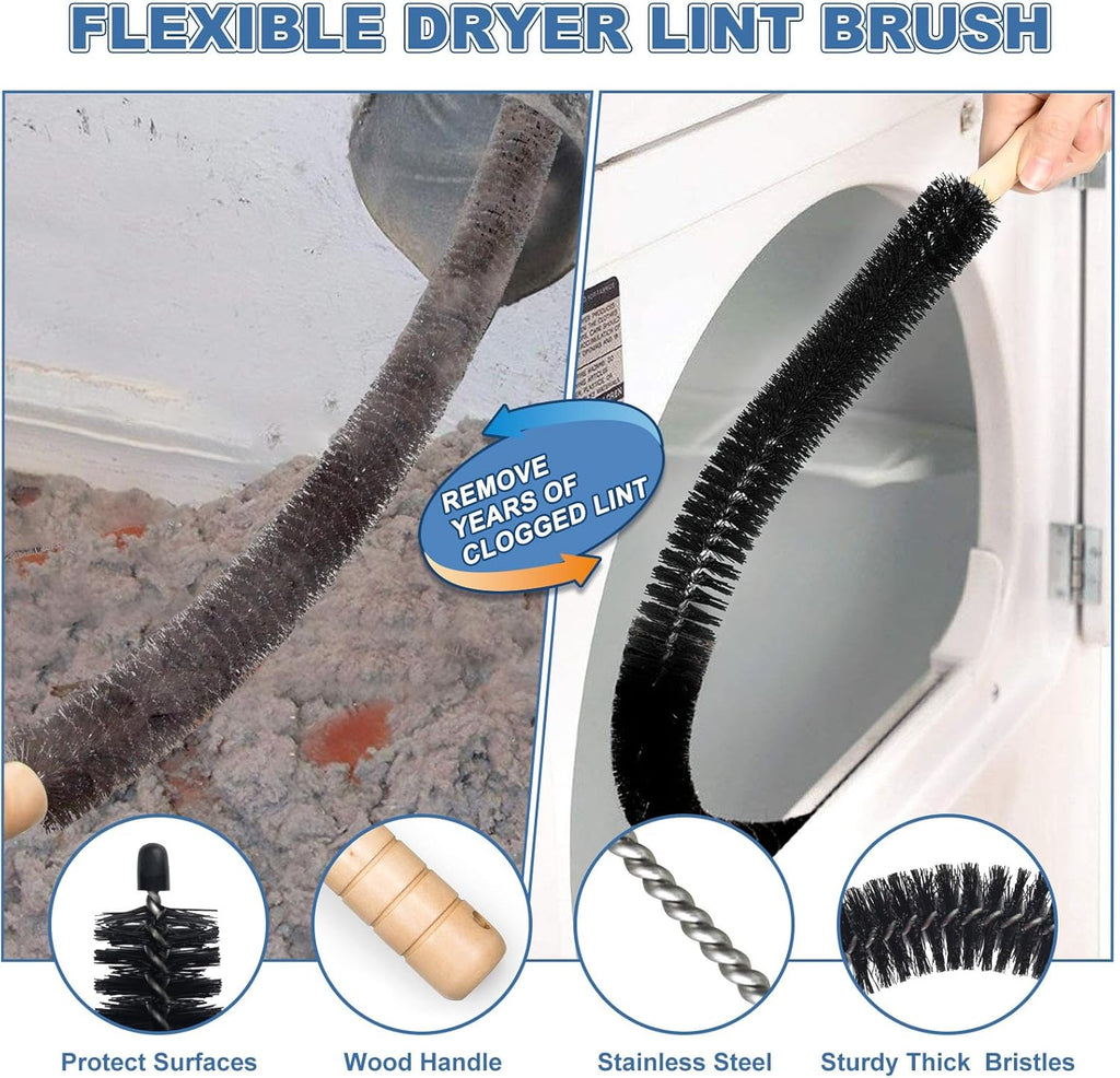 PetOde Dryer Vent Cleaner Kit - 2 Pieces Lint Brush & Vacuum Hose Attachment for Quick Lint Removal
