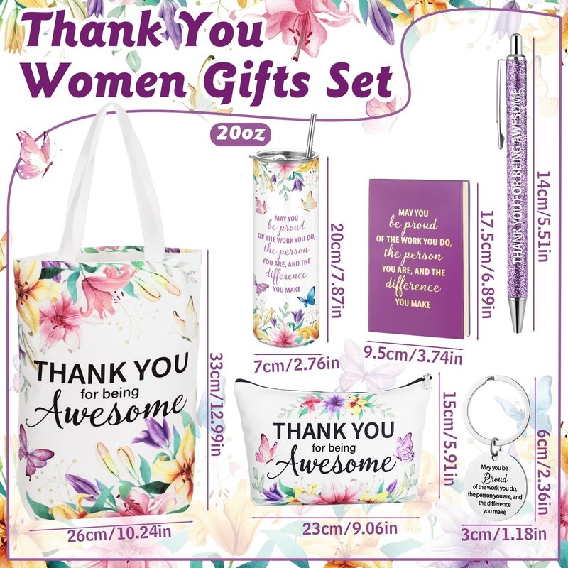 Patelai 6 Pcs Employee Appreciation Gifts Set for Women, Thank You Gift for Teacher Social Work Administrative Professional Coworker Staff Nurse, Inspirational Cup Bag Pen Journal Keychain, Butterfly