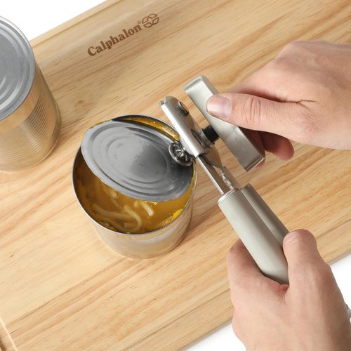 Calphalon Edge Stainless Steel Can Opener & Bottle Opener - Heavy Duty with Rubber Handle in Taupe