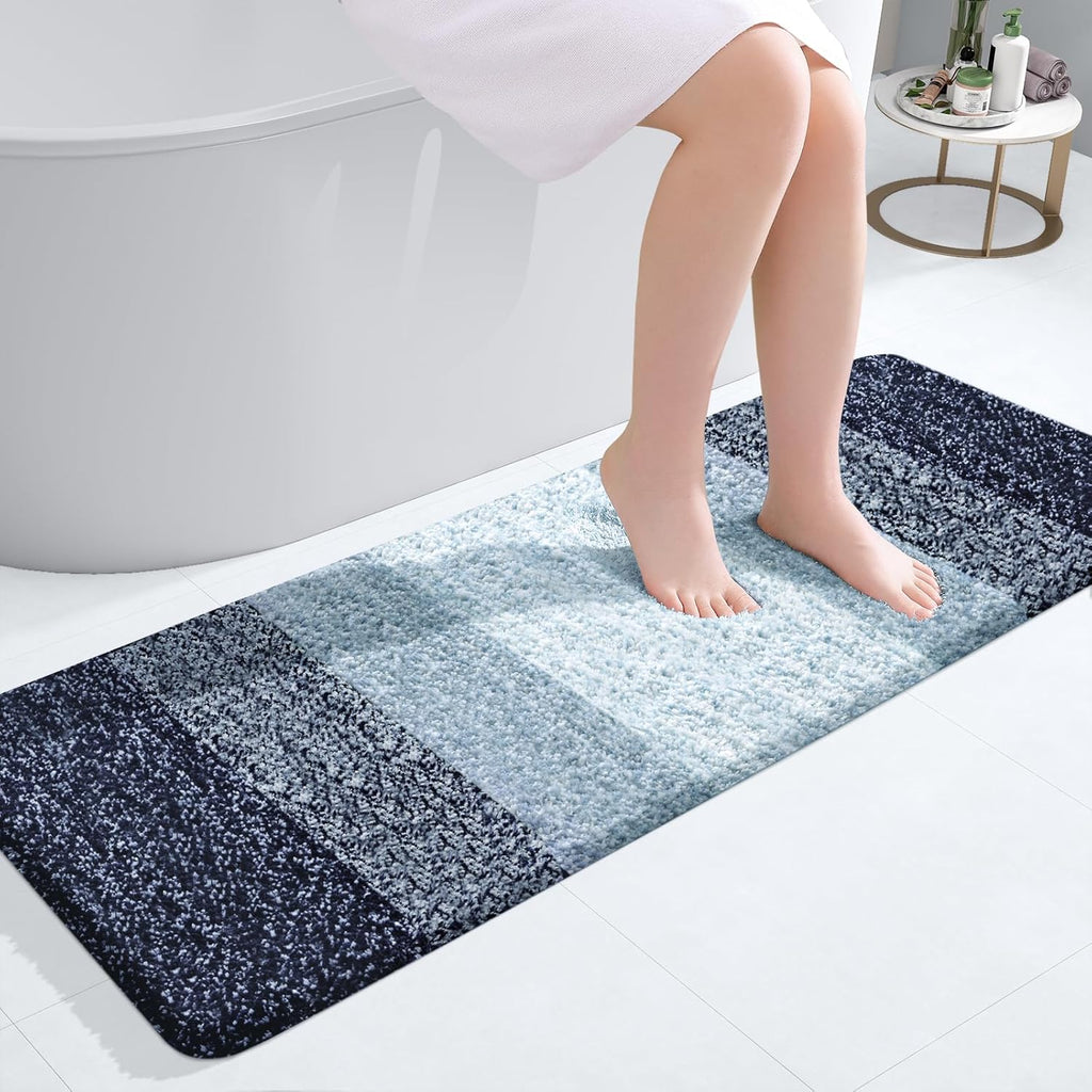 OLANLY Bathroom Runner Rug - Extra Soft Microfiber Mat | Quick Dry, Washable, 47x17, Airy Blue