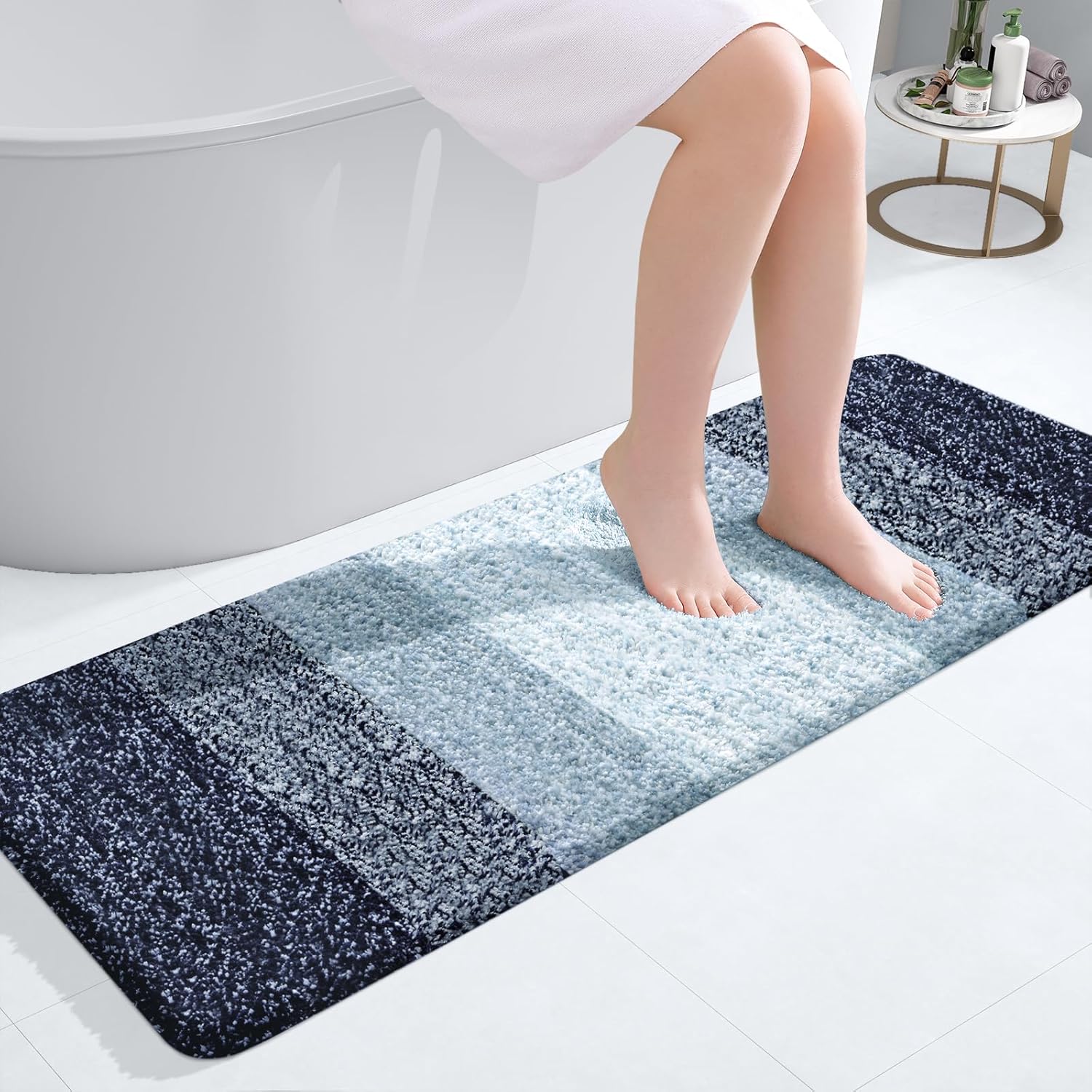 OLANLY Bathroom Runner Rug - Extra Soft Microfiber Mat | Quick Dry, Washable, 47x17, Airy Blue