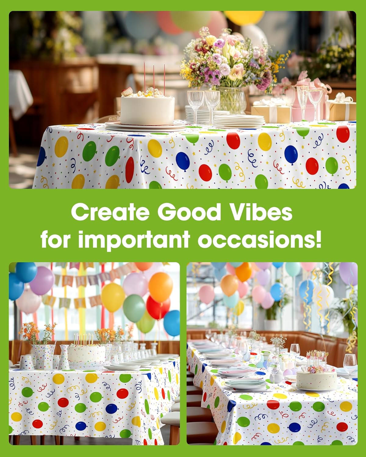 Pureegg Disposable Plastic Tablecloths - 10 Pack, 54 x 108 Inch, Sturdy & Leakproof for Parties | Rainbow Design