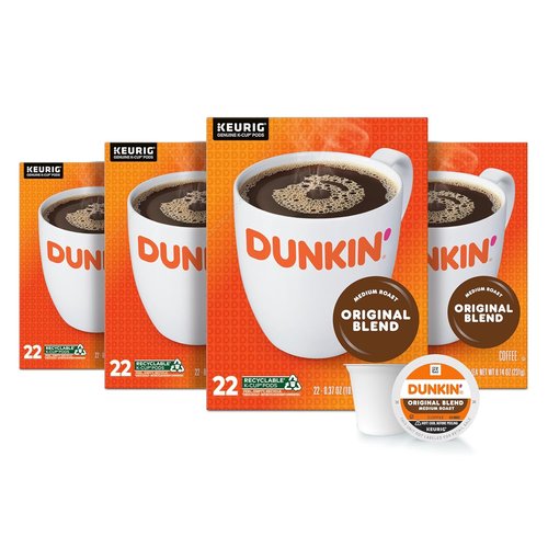 Dunkin' Original Blend Coffee - Medium Roast K-Cup Pods | 22 Count Boxes (Pack of 4)