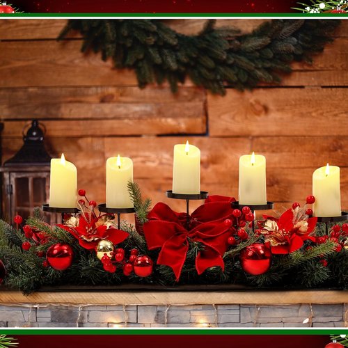 Funnymoom Christmas Tabletop Centerpiece - 30 Inch Poinsettia Candle Holder with Red Berries & Gold Accents