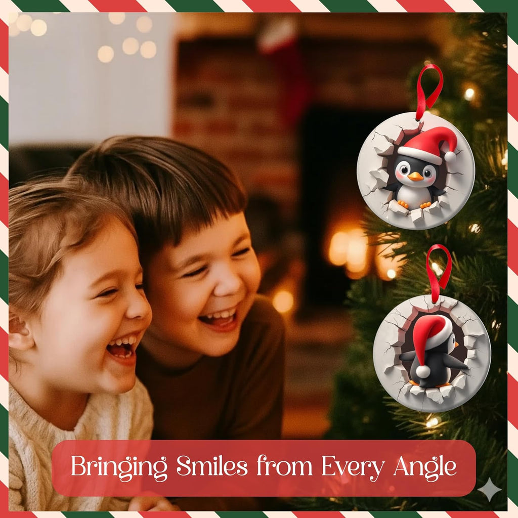 Penguin Ornament - 2D Christmas Penguin Decorations | Cute Animal Gifts for Couples & Families
