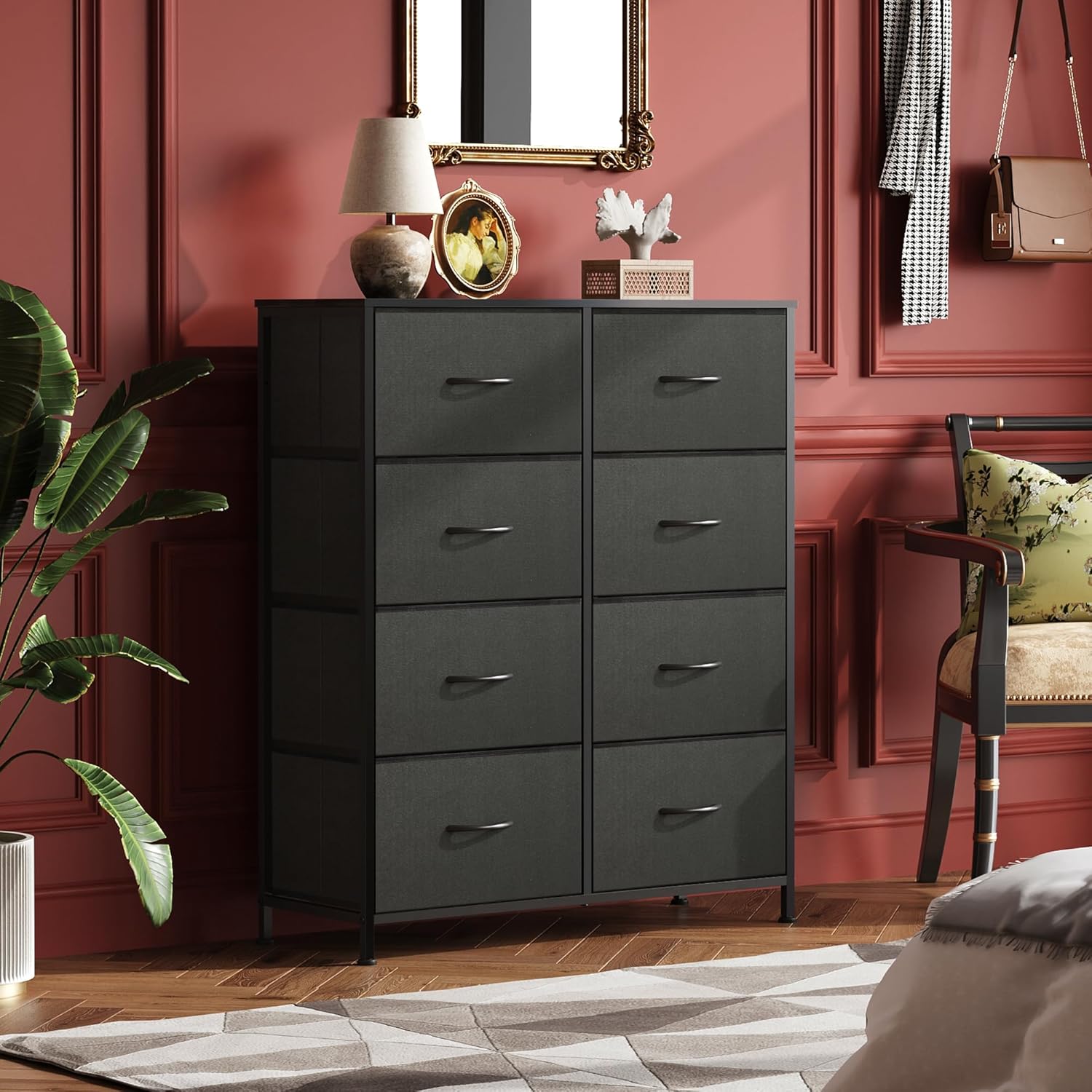 WLIVE Fabric Dresser - Tall 8-Drawer Storage Tower with Bins for Bedroom & Living Room | Charcoal Black