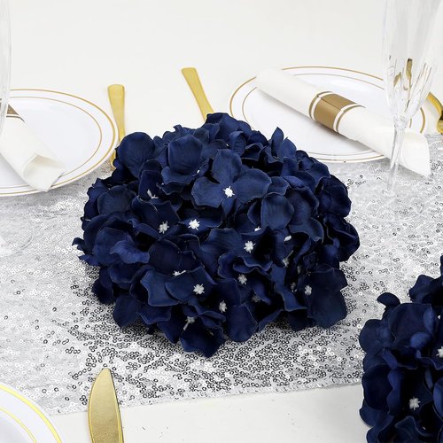 Hydrangea | 12 PCS Artificial Flower Balls - 8.27 Inch Silk Kissing Balls for Wedding & Home Decor - Navy Blue
