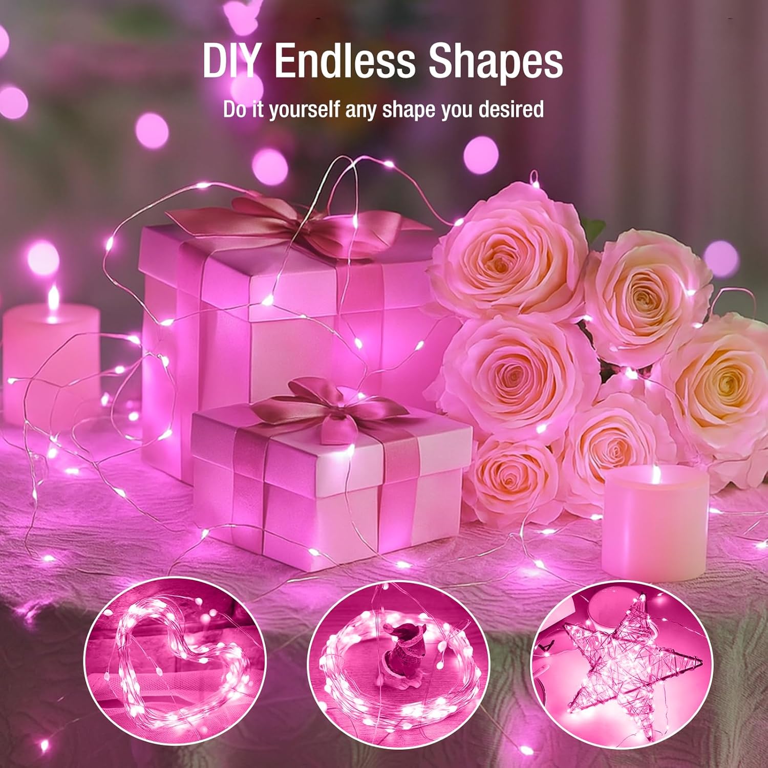 Skiennix 20 Pack Fairy Lights - 7ft Battery Operated LED Twinkle Lights, Waterproof Mini String Lights for DIY Party & Wedding Decor - Pink
