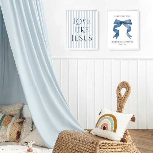 LARTSFRO Coquette Wall Art - Navy Blue Bow Decor with Inspirational Bible Verses | Set of 4 Unframed 10x8 Inch Pictures for Teen Girls' Rooms