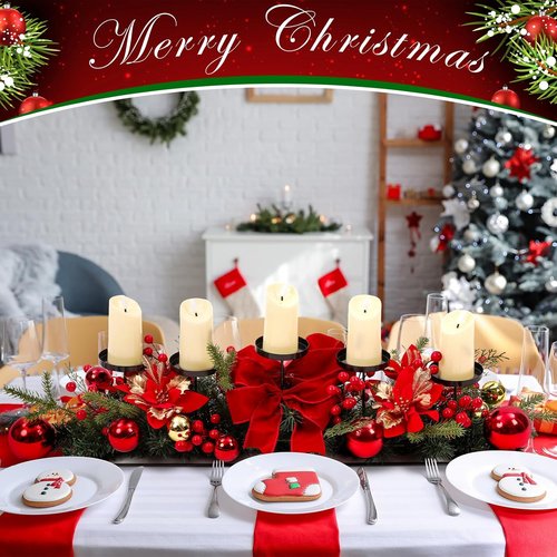 Funnymoom Christmas Tabletop Centerpiece - 30 Inch Poinsettia Candle Holder with Red Berries & Gold Accents