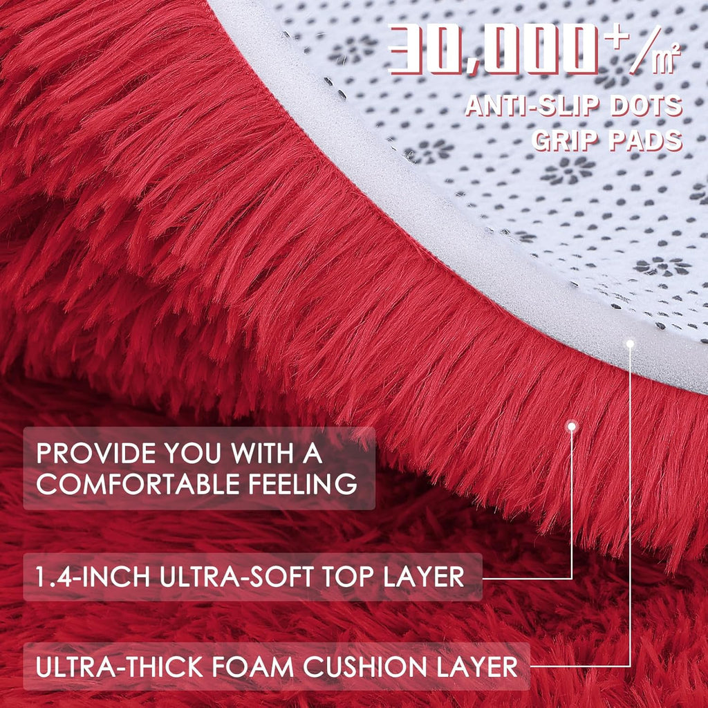 OLANLY Runner Rugs - 2x5 Machine Washable Soft Fluffy Shaggy Carpet for Bedroom & Hallway - Red