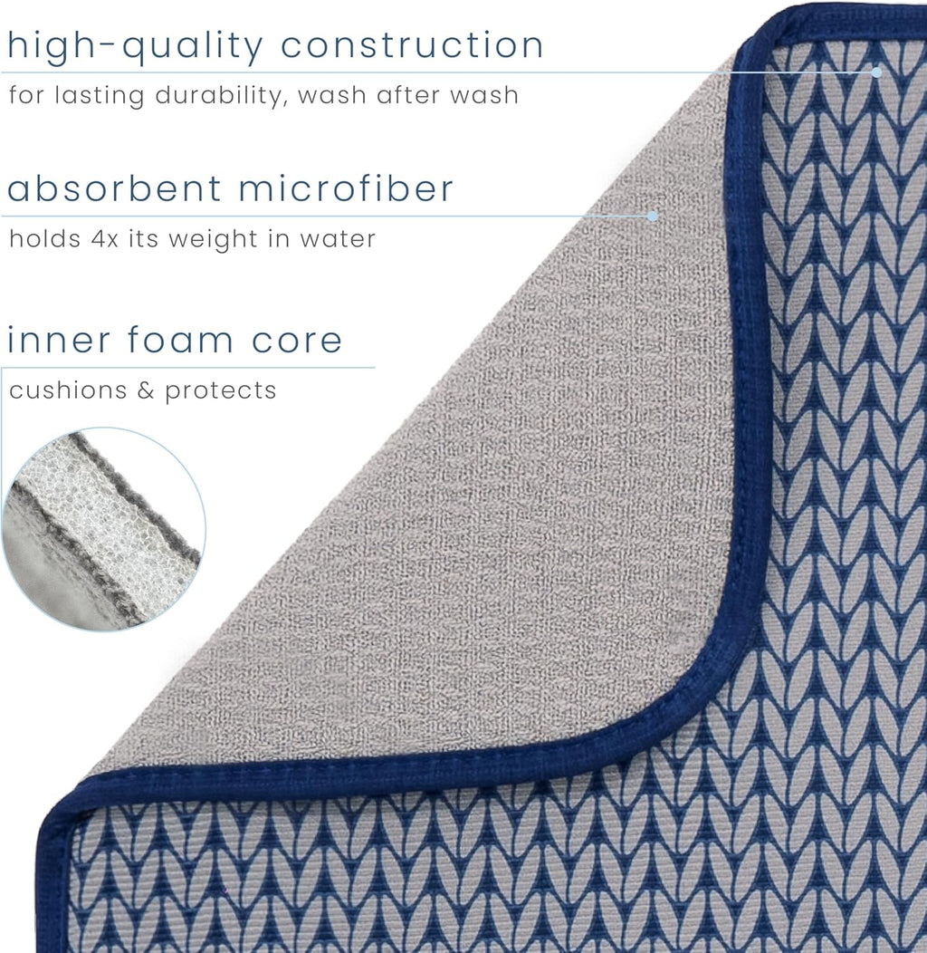 S&T INC. Dish Drying Mat - Absorbent Microfiber Kitchen Counter Pad, 16” x 18”, Large Blue