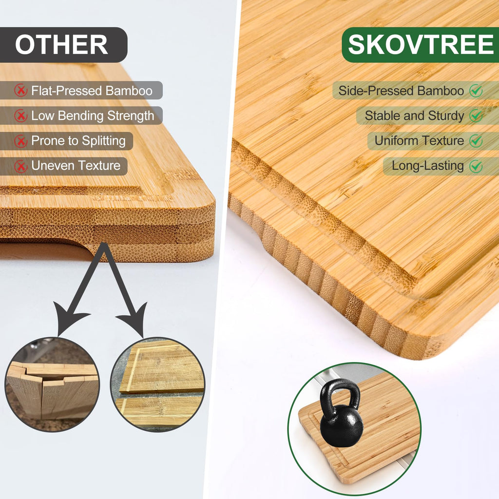 Skovtree Small Bamboo Cutting Boards for Kitchen, Cutting Board with Handle, Juice Groove for Fruits Chopping, Mini Lightweight 9"L x 6"W