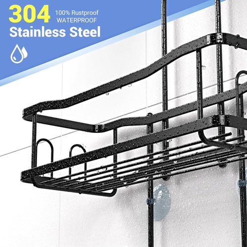 Aitatty Hanging Shower Caddy - Rustproof Bathroom Organizer Over Shower Head | No Drilling, Black