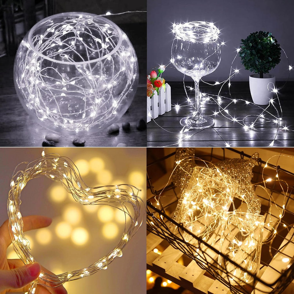 WATERGLIDE 12 Pack Mini String Lights - 20 LED Battery Operated Fairy Lights | Waterproof Silver Wire for Wedding & Party Decor