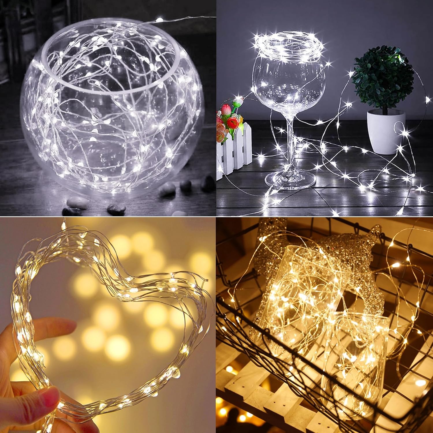 WATERGLIDE 12 Pack Mini String Lights - 20 LED Battery Operated Fairy Lights | Waterproof Silver Wire for Wedding & Party Decor