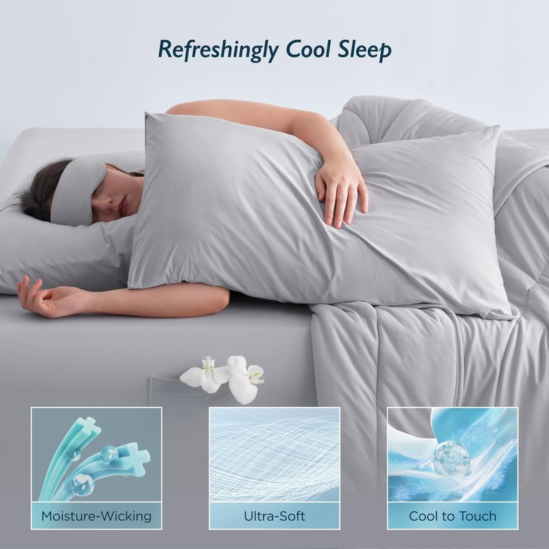 Breescape Cooling Pillow Cases Standard/Queen Size - BlendTek™ Dry & Cool Technology for Hot Sleepers and Night Sweats, Soft & Smooth Pillowcases for Hair & Skin Care, Set of 2, 20" x 30", Misty Gray