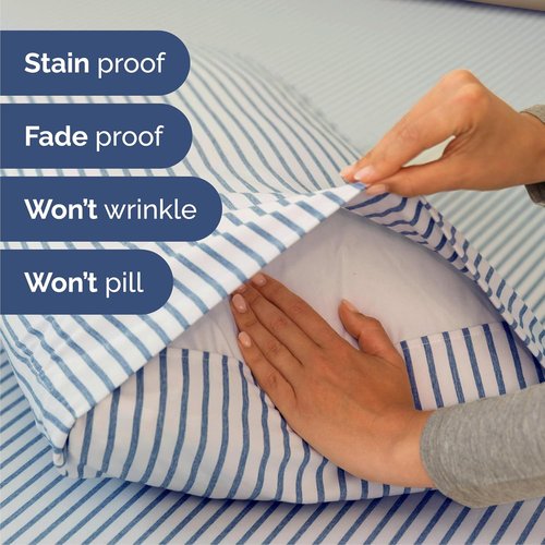 Cal King Size 4-Piece Sheet Set by Hotel Luxury | Comfy, Breathable & Cooling Bedding - Deep Pockets, Wrinkle-Free - Blue Stripes